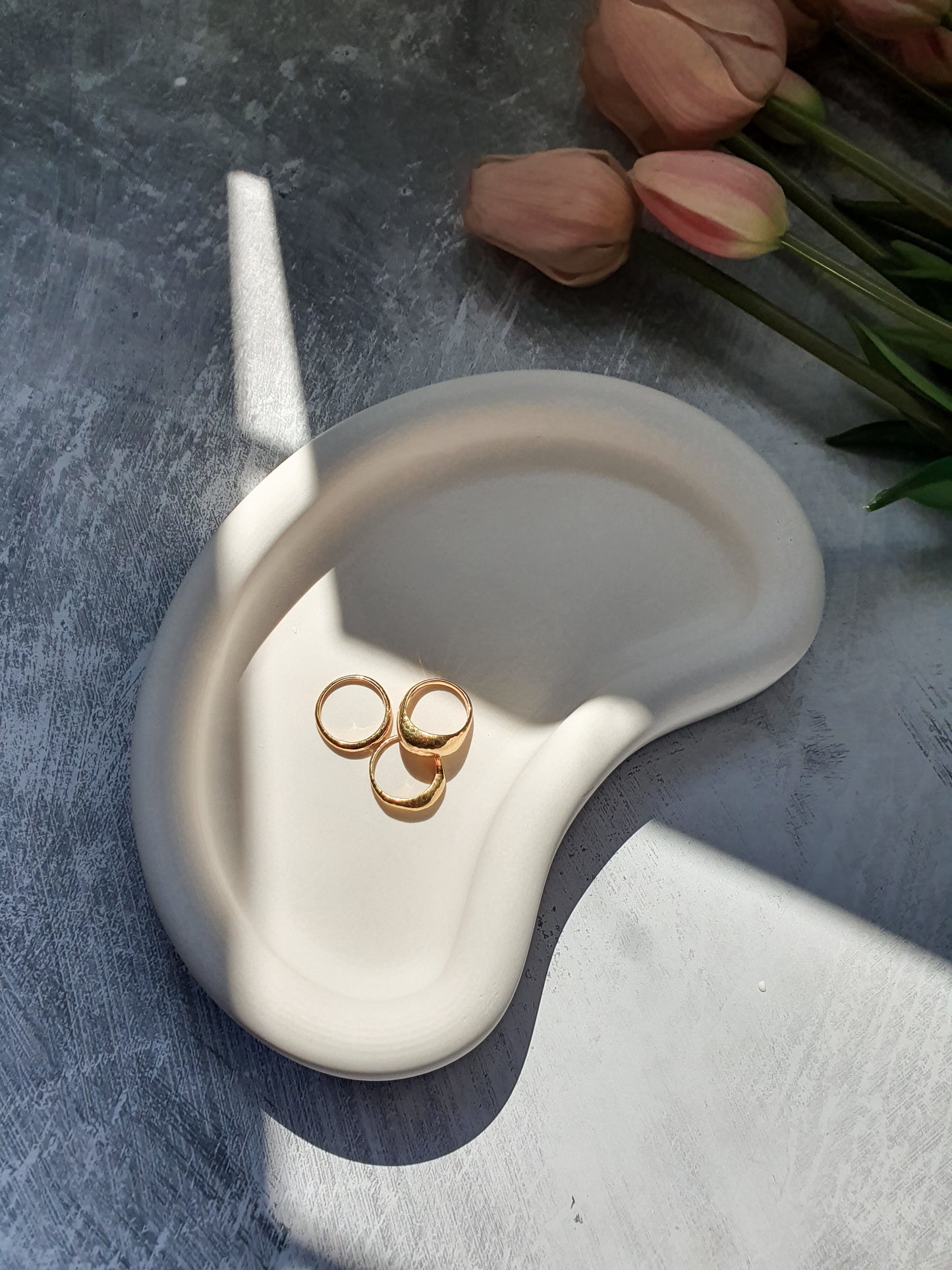Large Irregular Jewellery Tray tulips next to it.