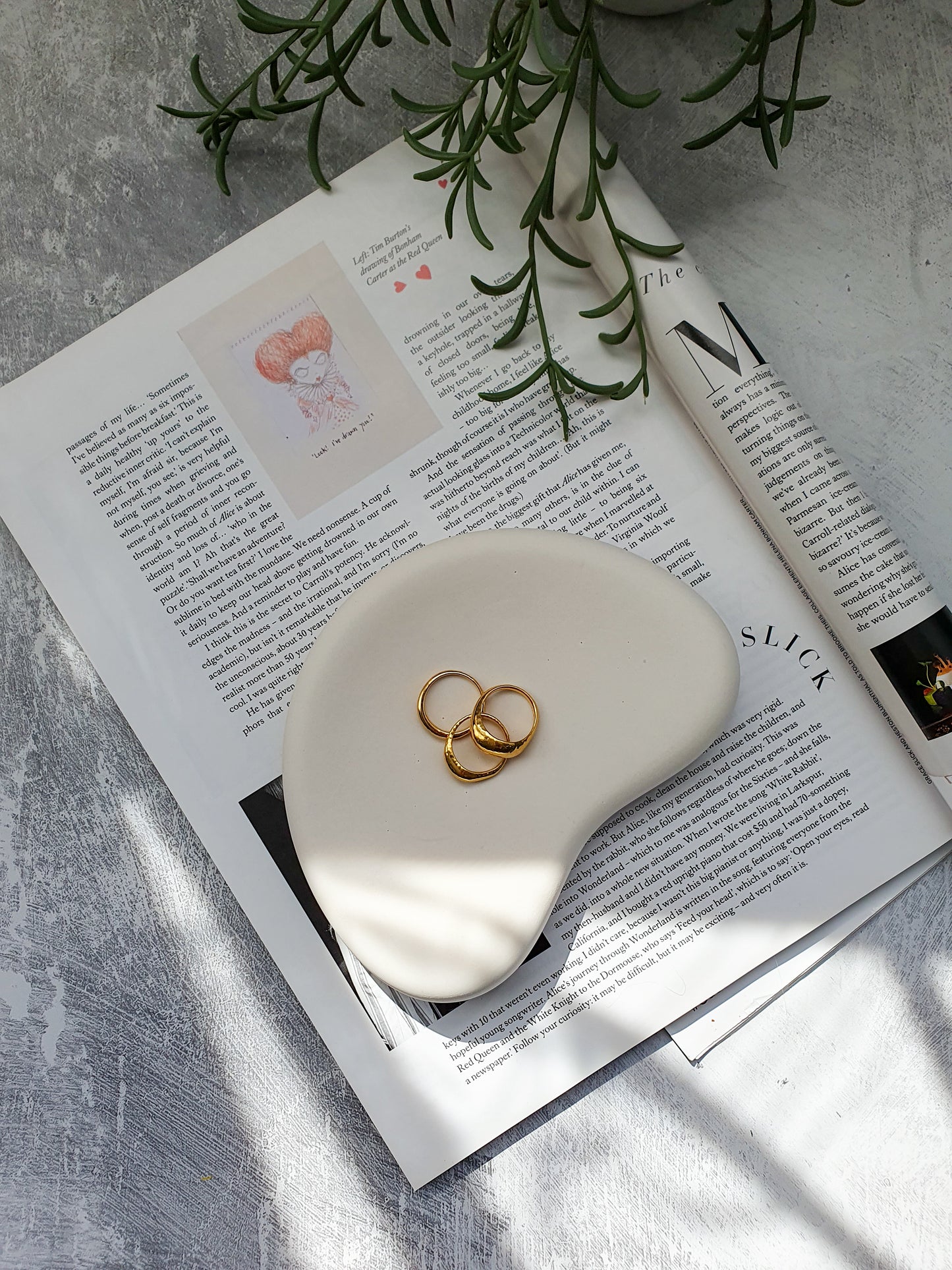 Irregular Jewellery Tray on a magazine.