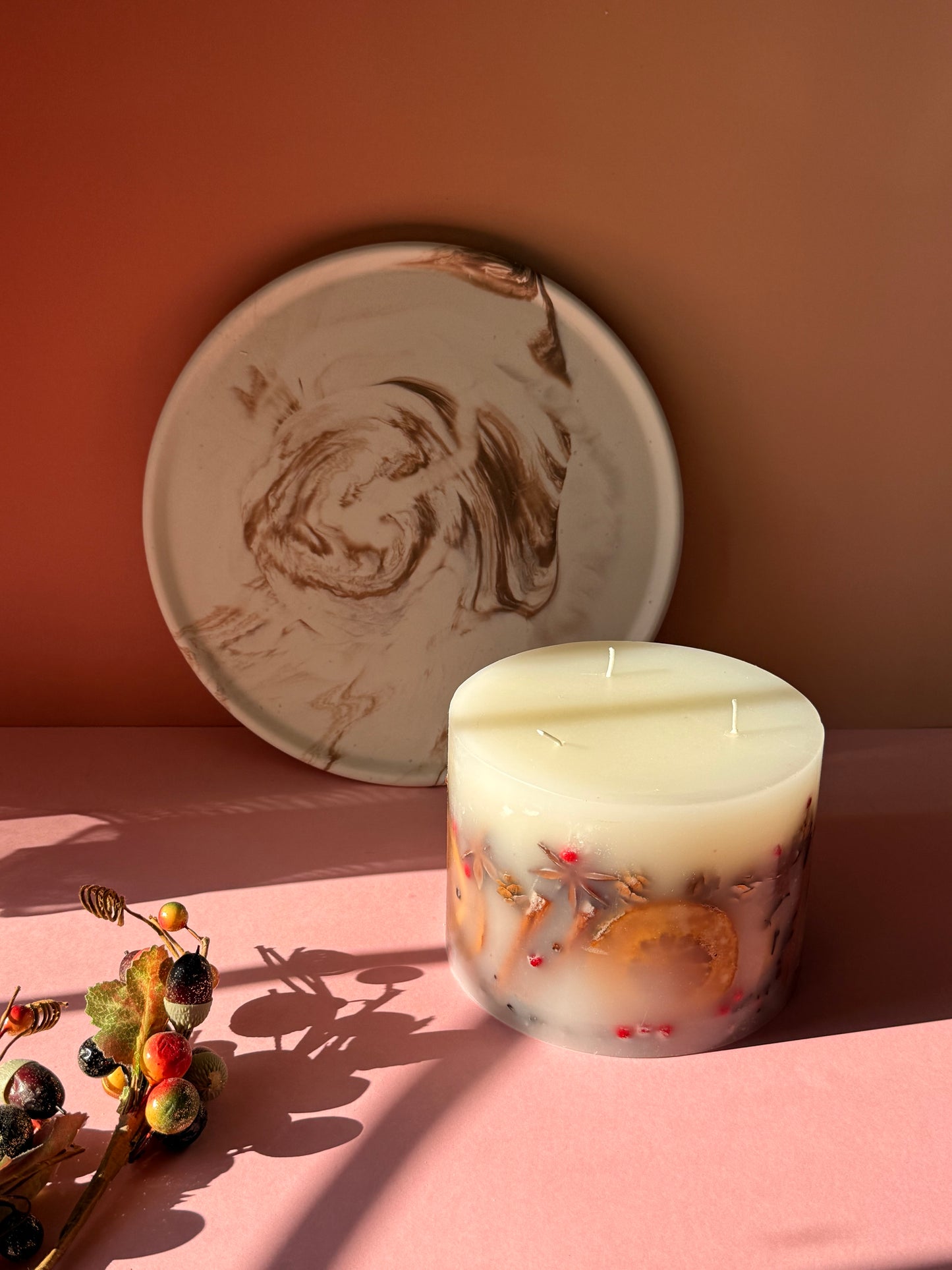 Luxury Handmade Winter Botanical Christmas Pillar Candle – Three Wick