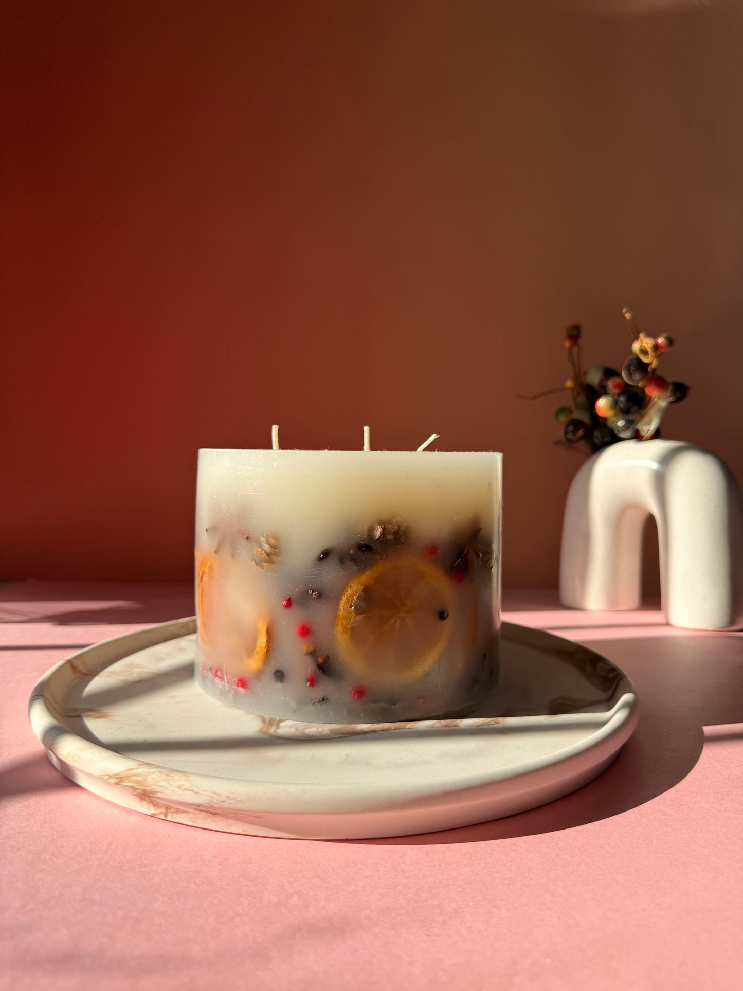 Luxury Handmade Winter Botanical Christmas Pillar Candle – Three Wick