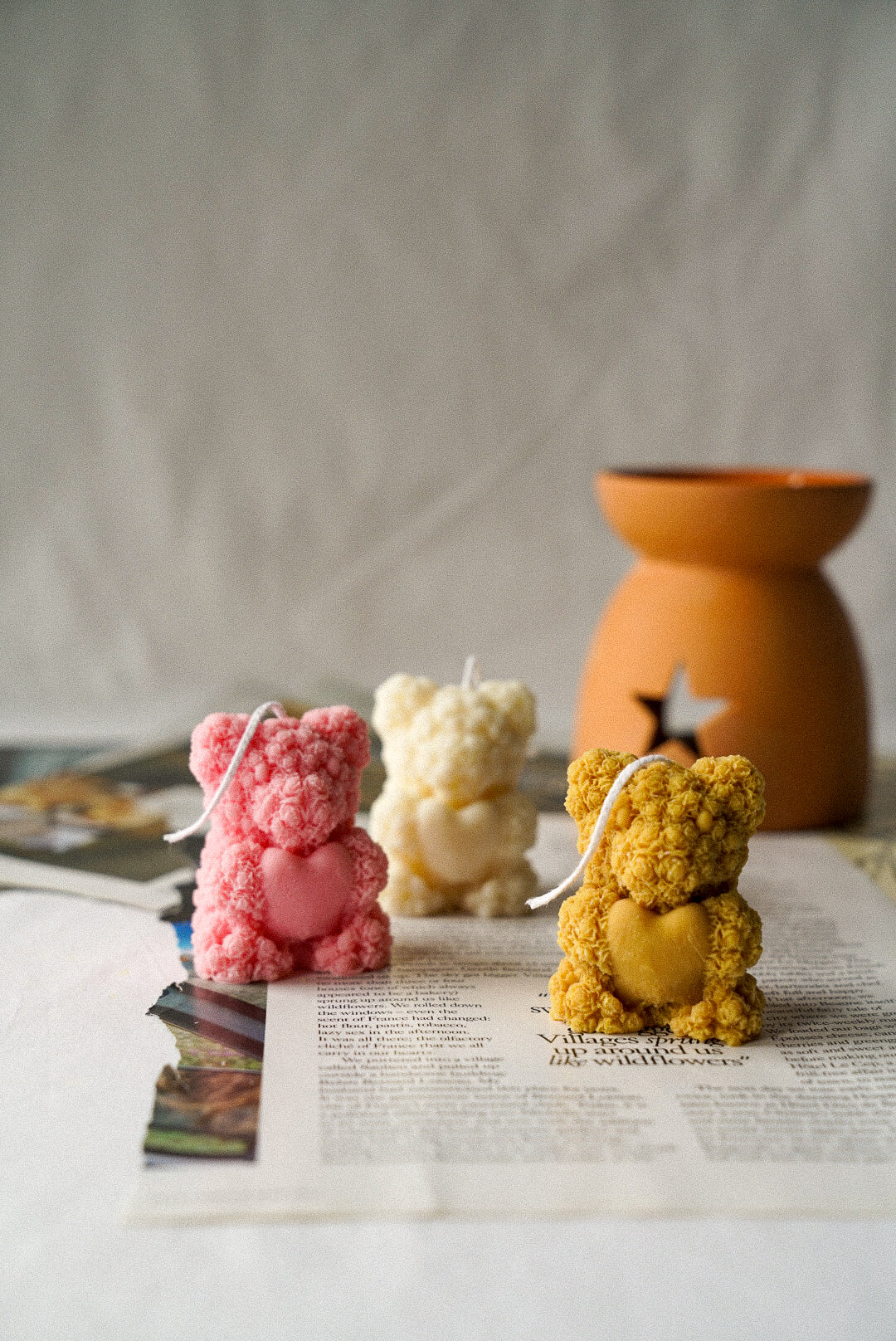 Mini Teddy Bear Holding Heart Candle