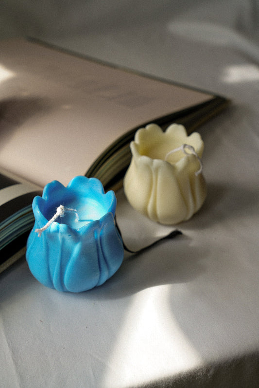 Blue Tulip Shaped Soy Wax Candle