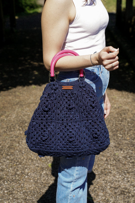 Dark Blue Handcrafted Boho Tote Bag