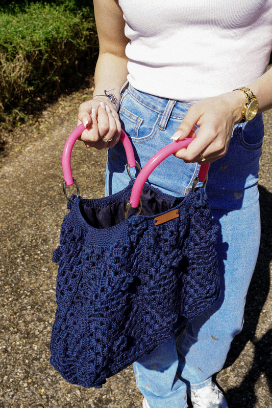 Dark Blue Handcrafted Boho Tote Bag