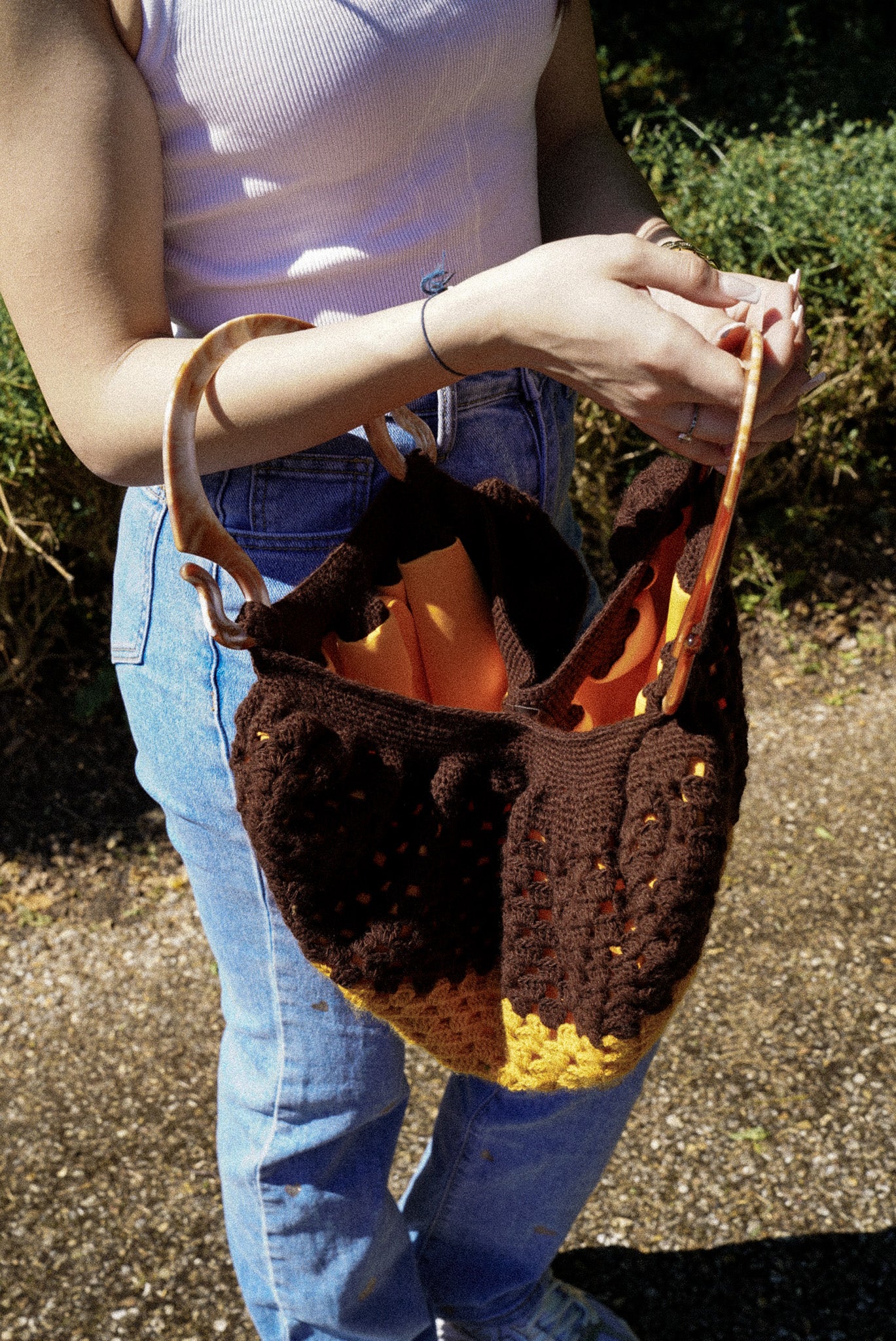 Handmade Crochet Bag with Autumn Colours with Marbled Handle