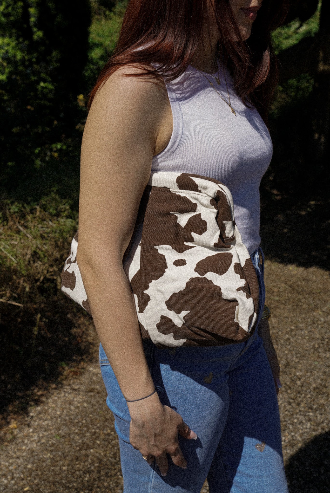 Cow design denim handmade bag