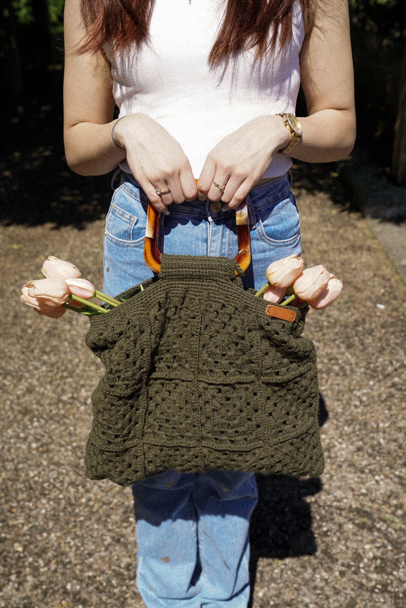 Dark Green Handcrafted Boho Tote Bag