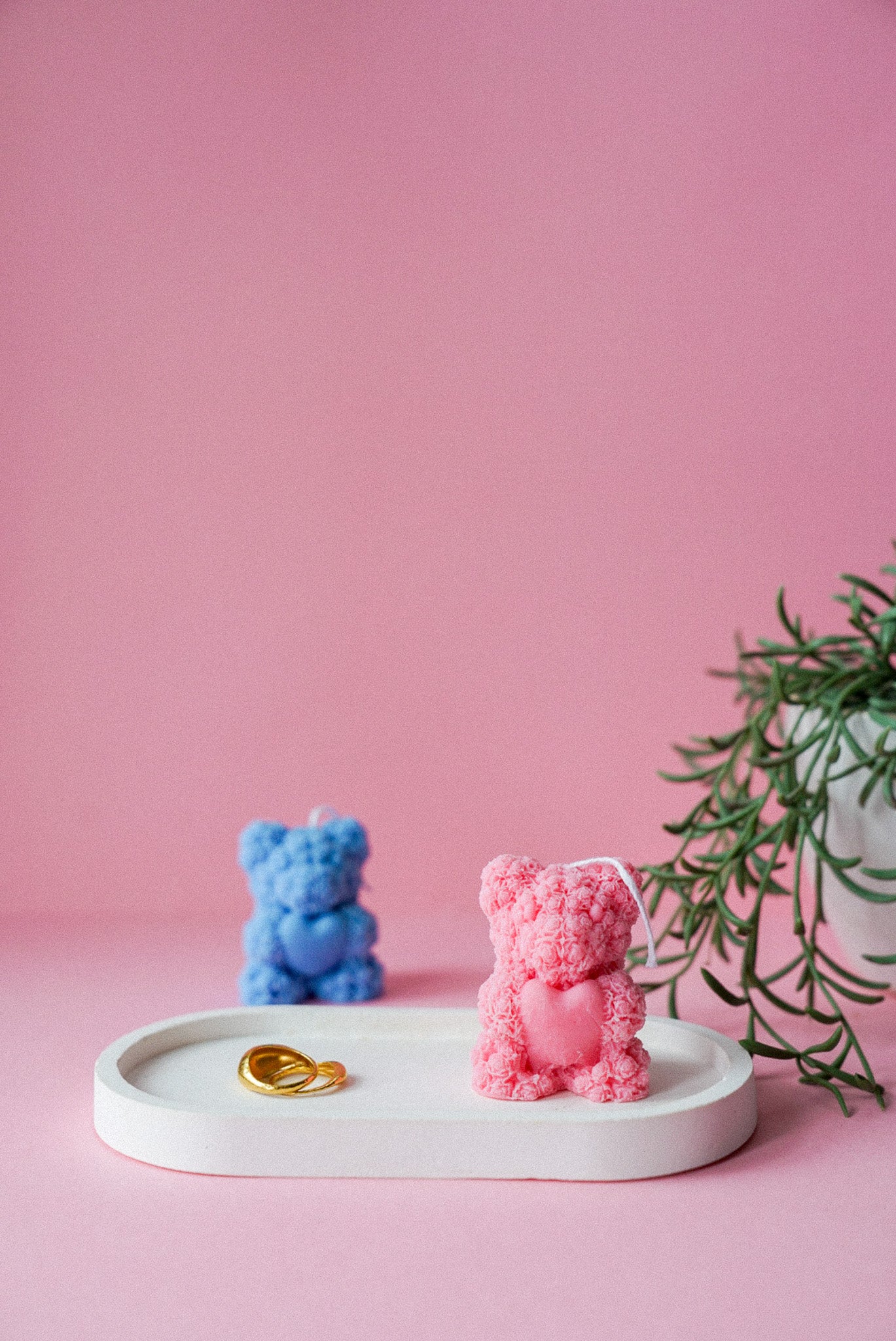 Mini Teddy Bear Holding Heart Candle