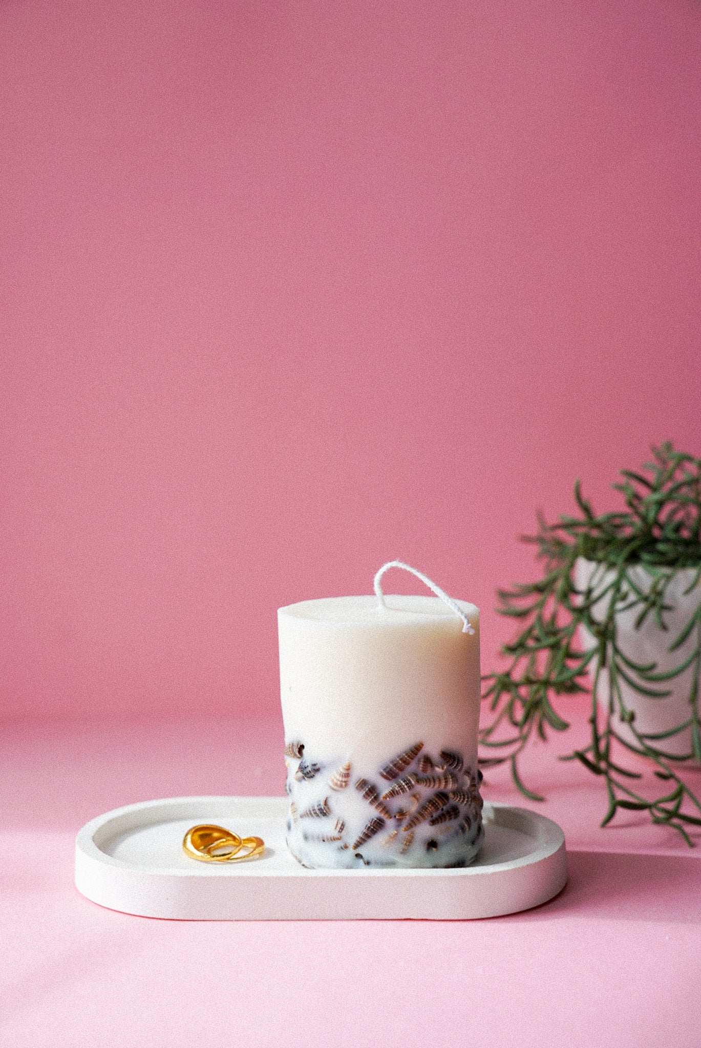 Natural Sea Shell Candle on a trinket tray