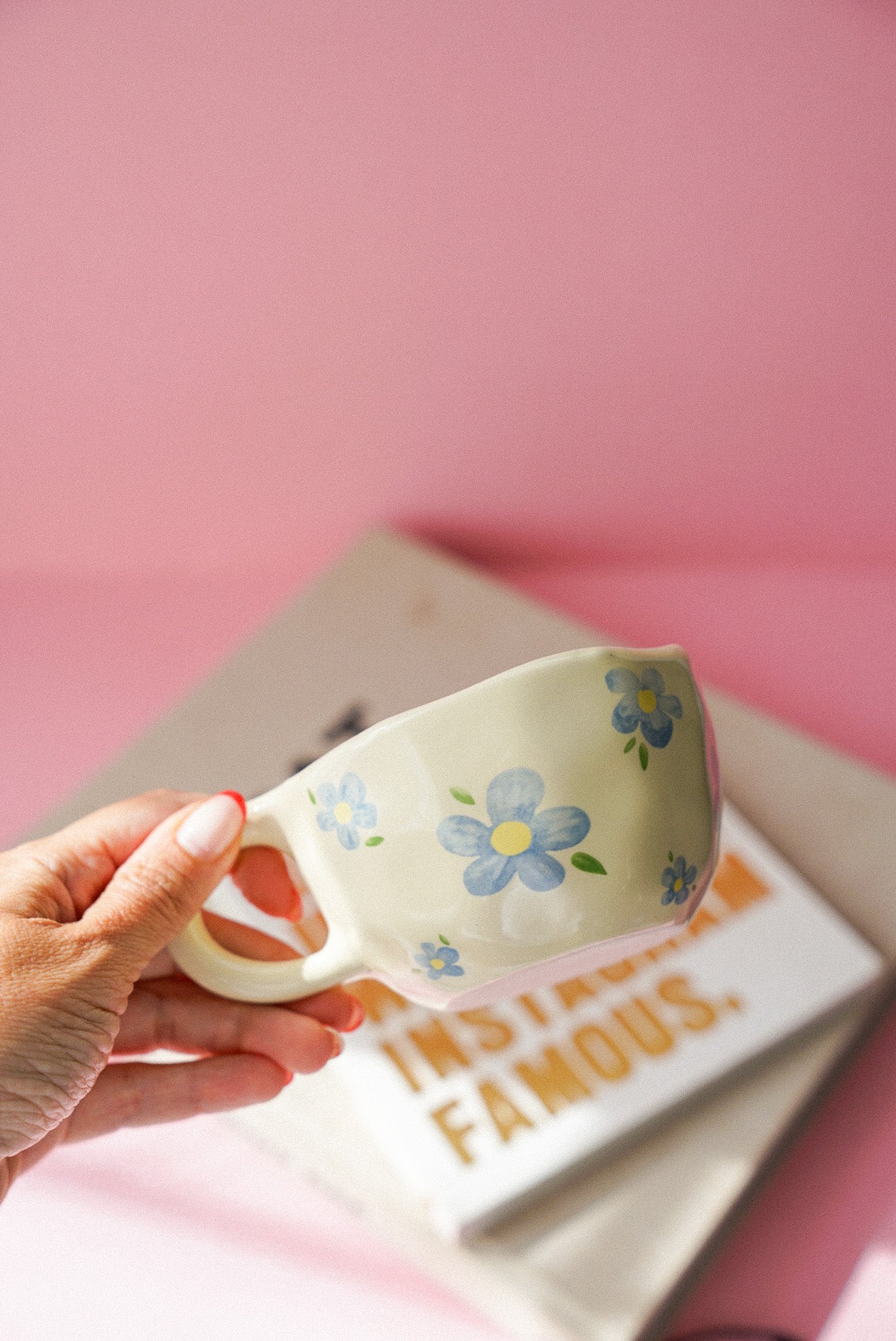 Holding Blue Flower Ceramic Coffee Cup / Tea Mug
