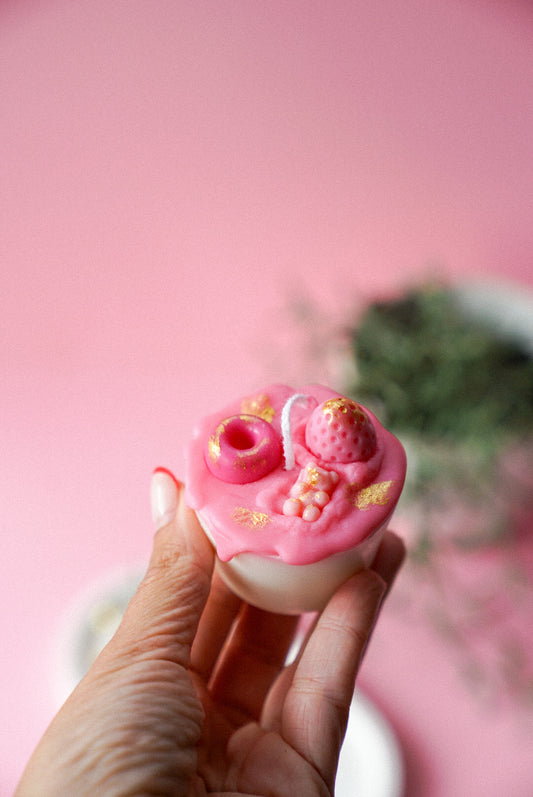 Holding Handmade Mini Cup Cake Candle