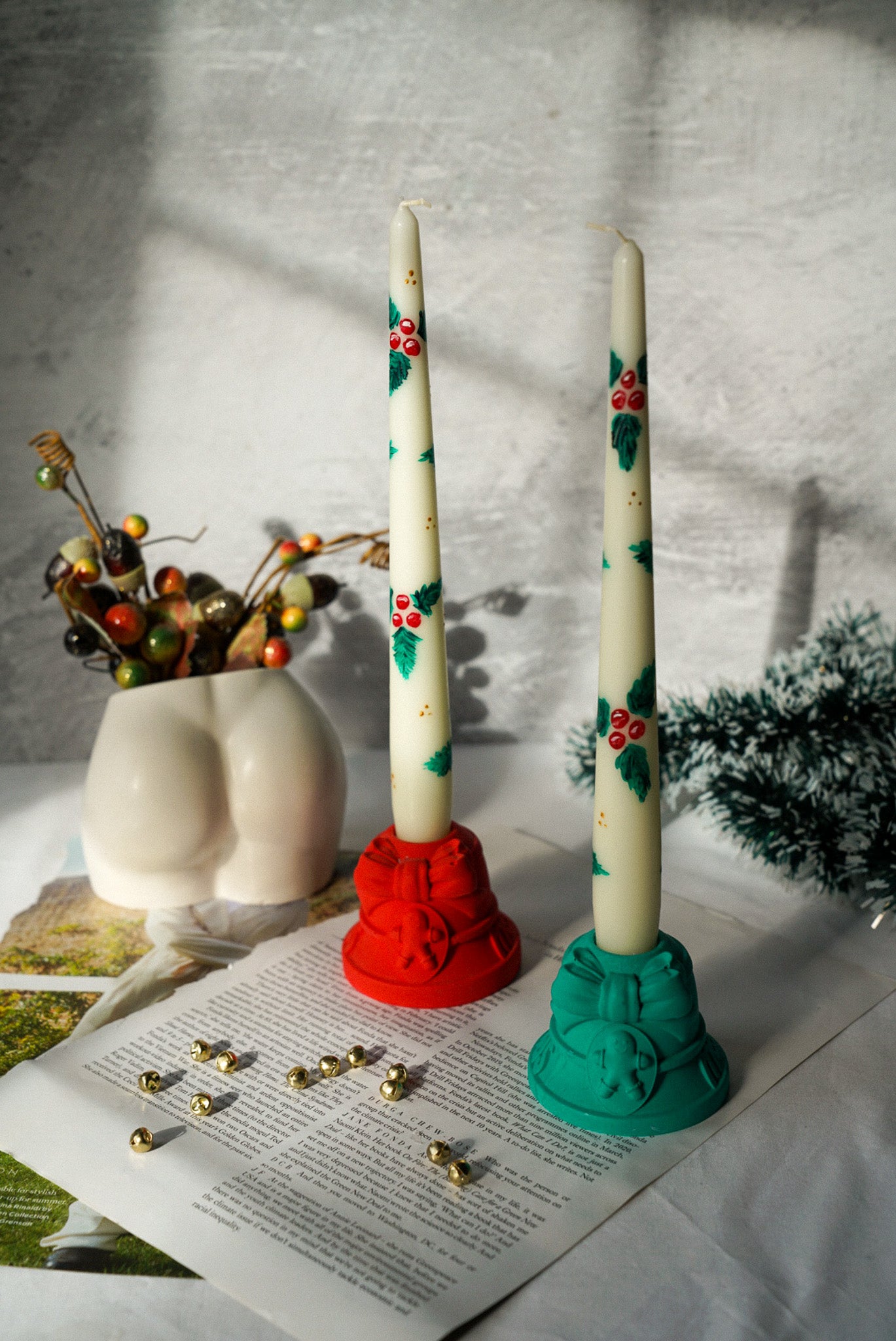Festive Hand Painted Taper Candles