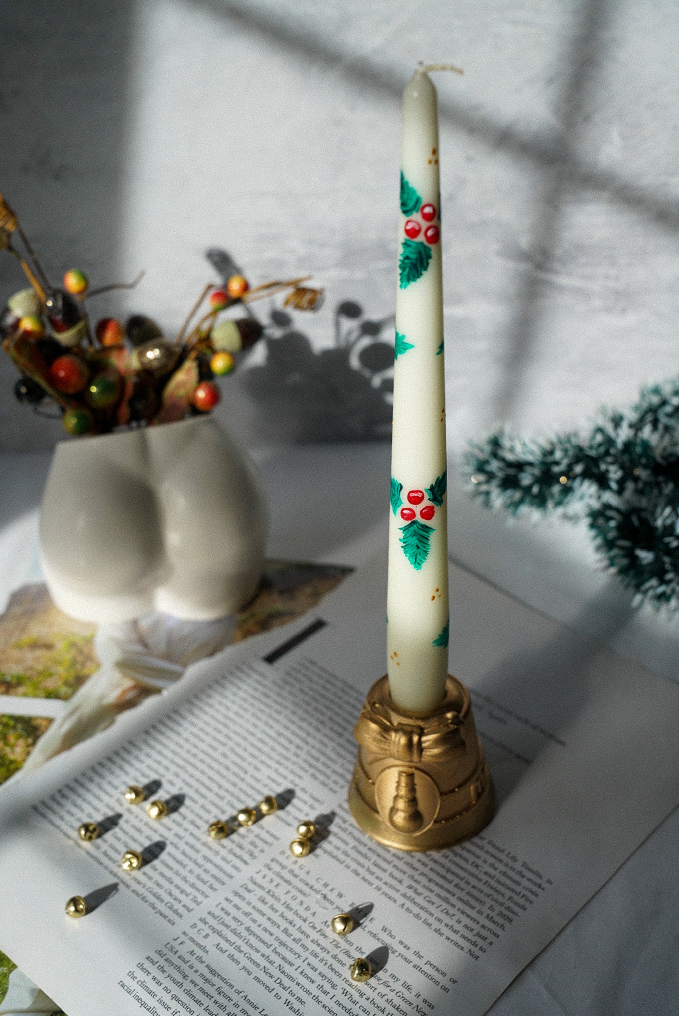 Festive Hand Painted Taper Candles