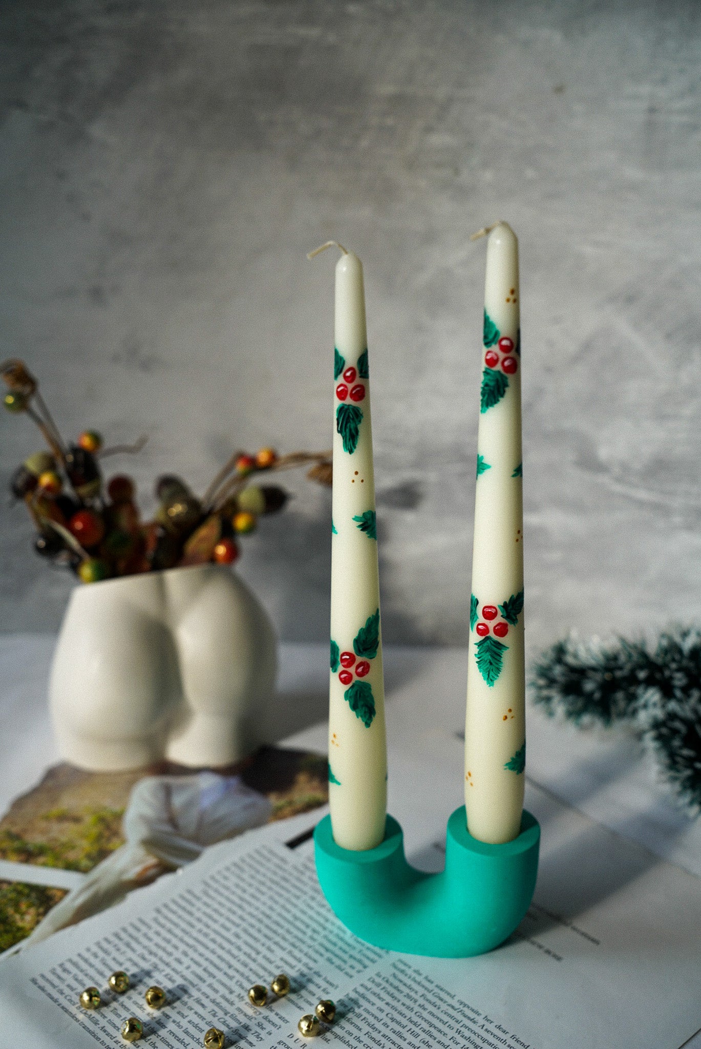 Festive Hand Painted Taper Candles