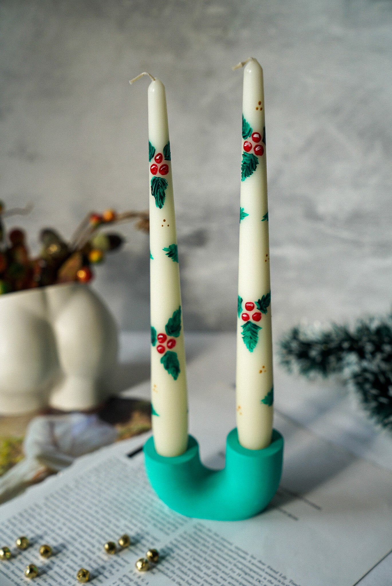 Festive Hand Painted Taper Candles