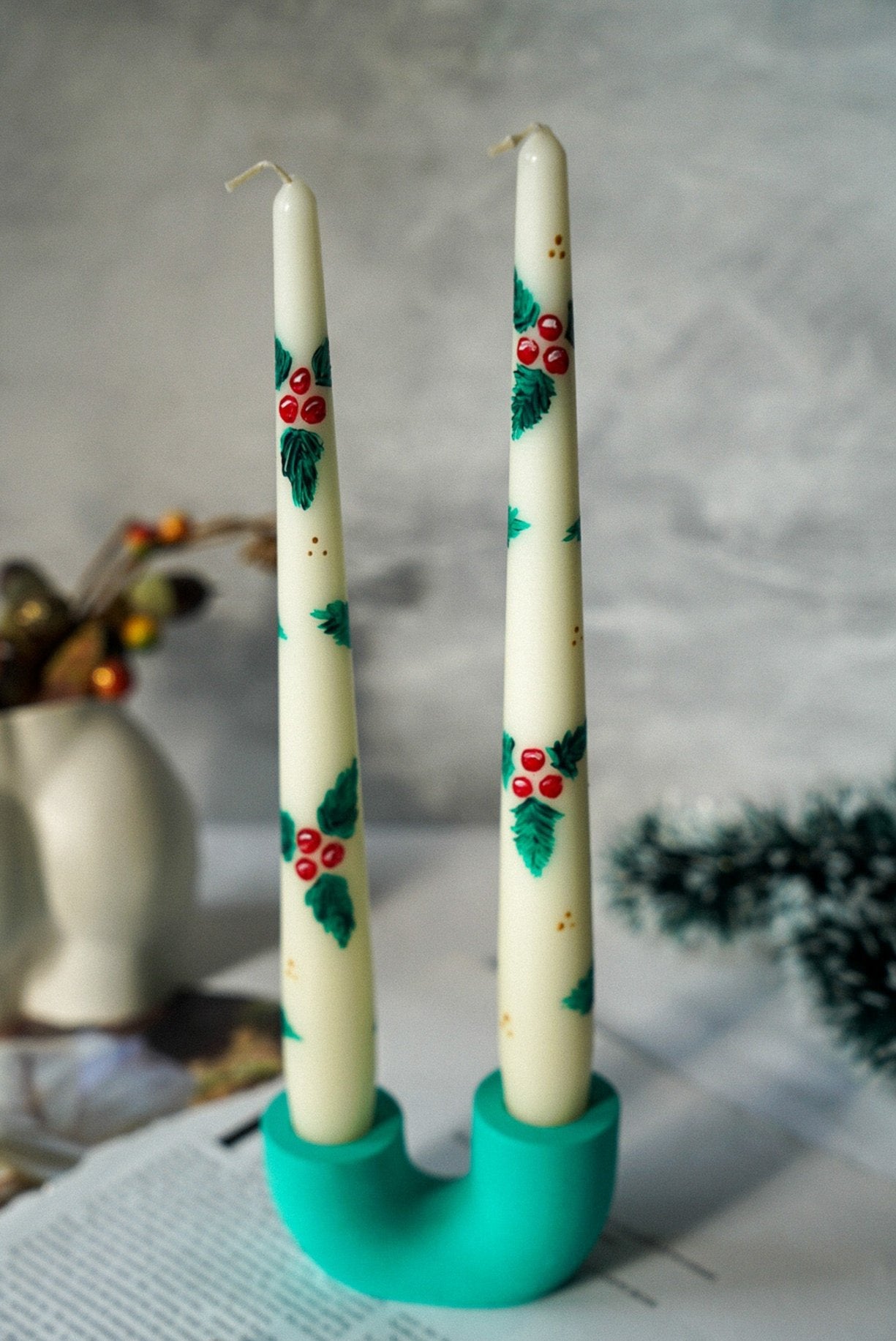 Festive Hand Painted Taper Candles