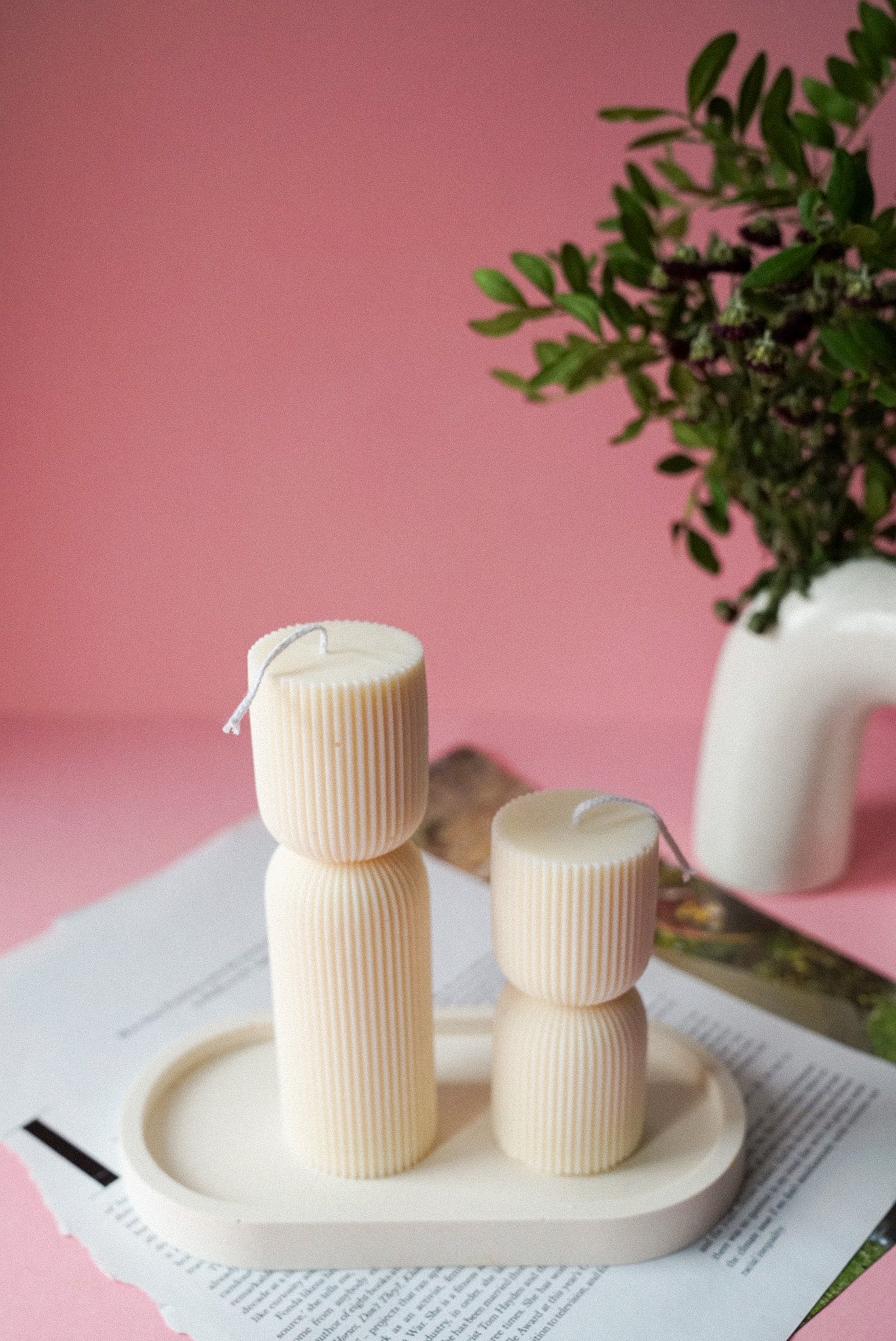 Hourglass Ribbed Candle Set