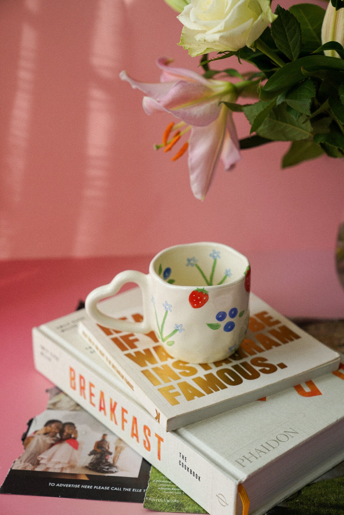 Hand Painted Fruity Ceramic Coffee Cup With Heart Handle / Tea Mug
