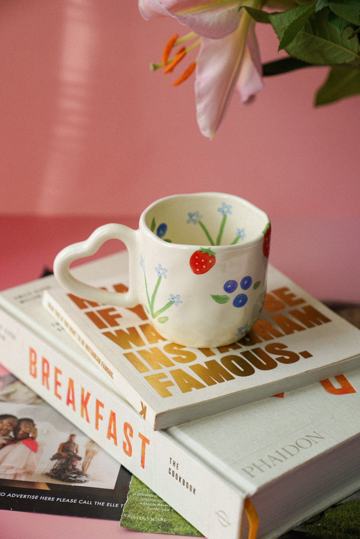 Hand Painted Fruity Ceramic Coffee Cup With Heart Handle / Tea Mug