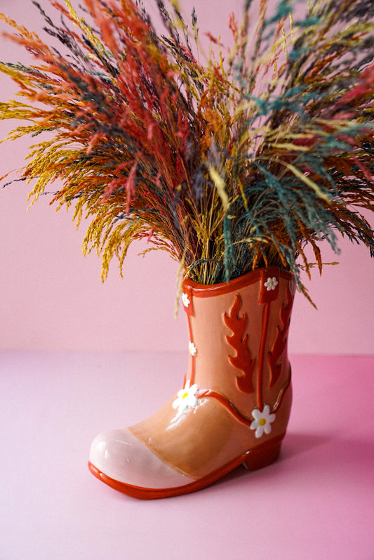 Pink Cowboy Boot Flower Vase