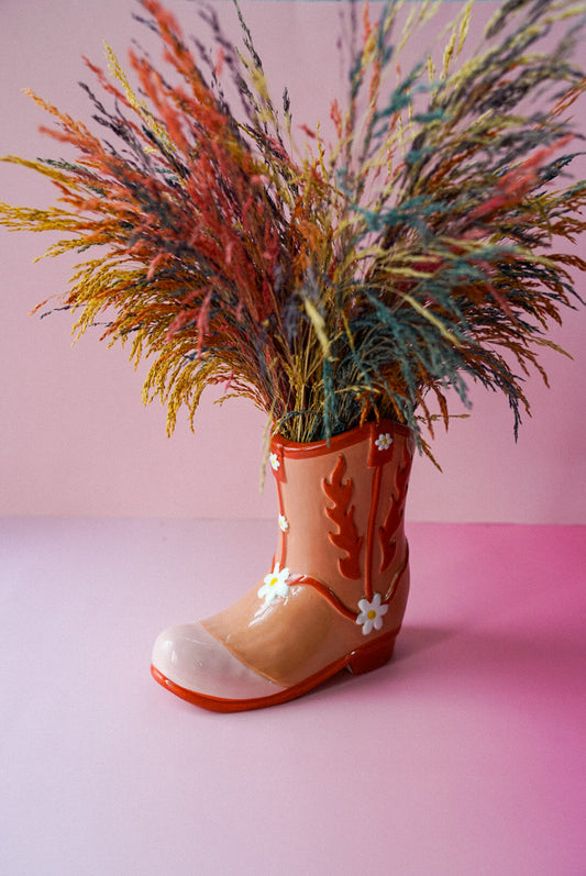 Pink Cowboy Boot Flower Vase