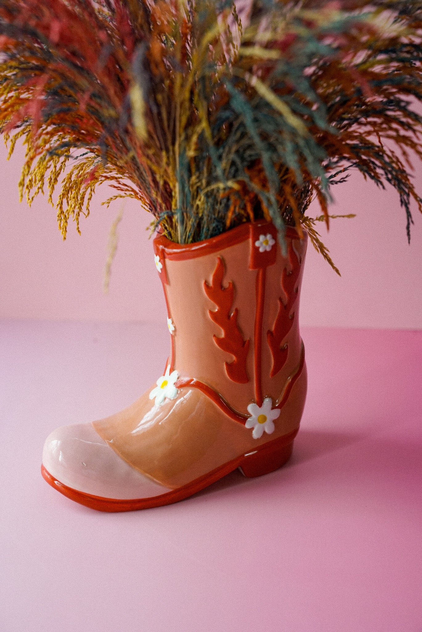 Pink Cowboy Boot Flower Vase