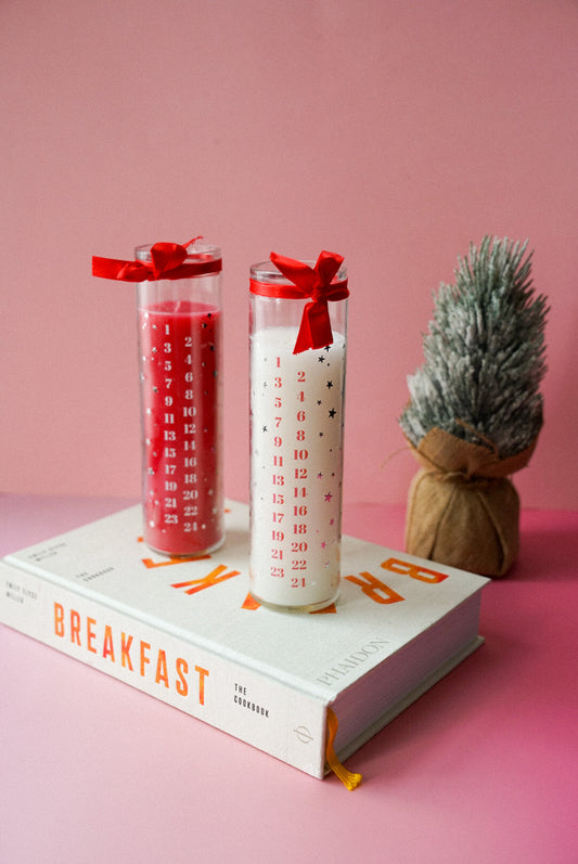 Red & White Vanilla Christmas Advent Tube Candle