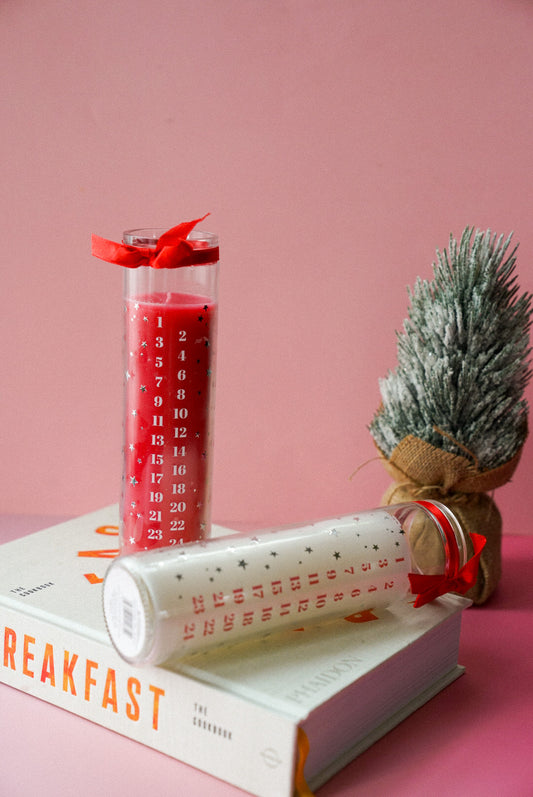 Red & White Vanilla Christmas Advent Tube Candle
