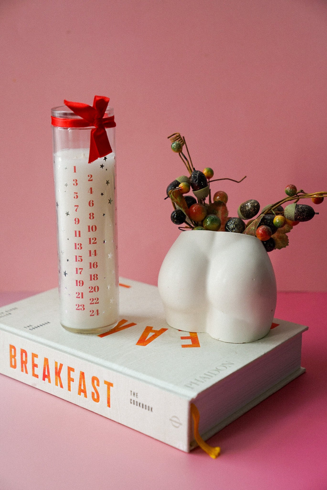 Red & White Vanilla Christmas Advent Tube Candle