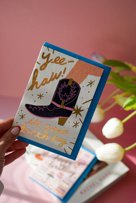 Cowgirl Boot Birthday Card