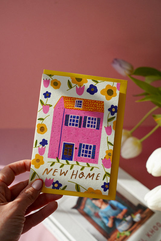 New Home Floral Patterned Gold Greetings Card