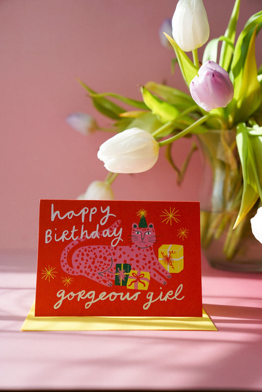 Happy Birthday Gorgeous Girl Leopard Cute Birthday Card