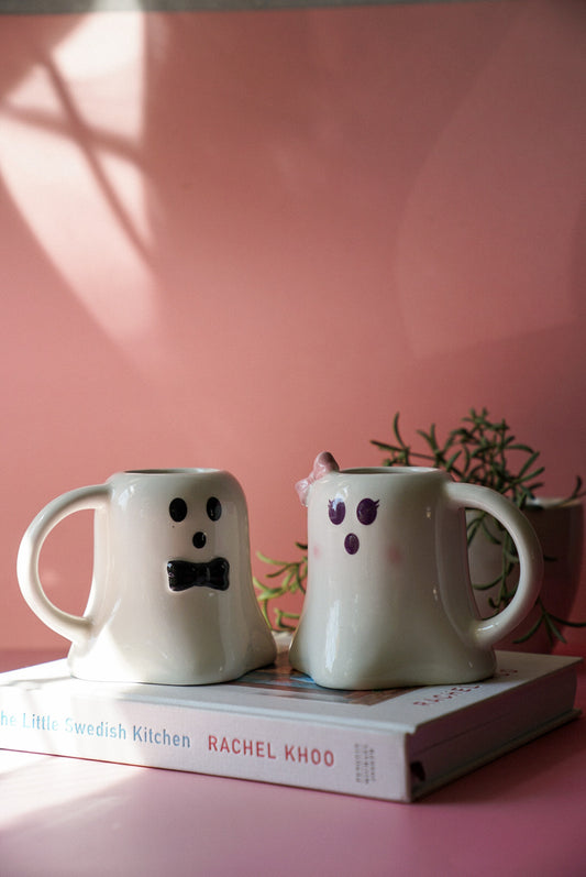 Mr and Mrs Boo Ghost Shaped Halloween Mug Set