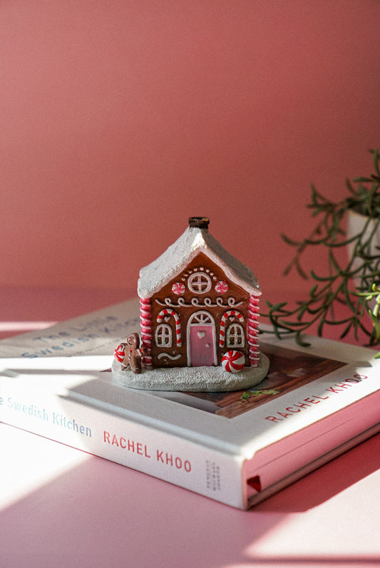 Pink Gingerbread House Christmas Incense Cone Burner