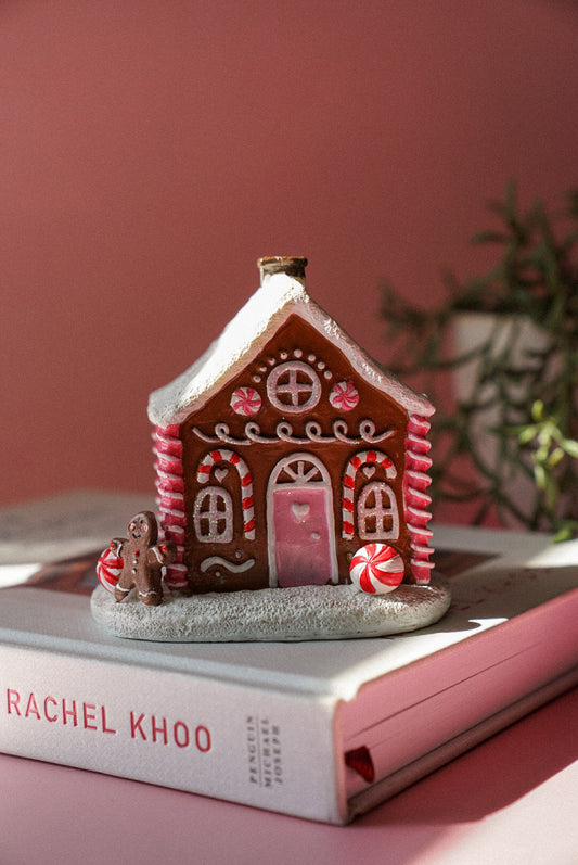 Pink Gingerbread House Christmas Incense Cone Burner