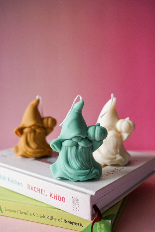 Halloween Gnome Candle holding a Pumpkin