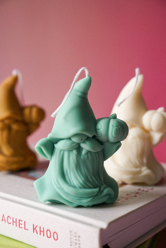 Halloween Gnome Candle holding a Pumpkin