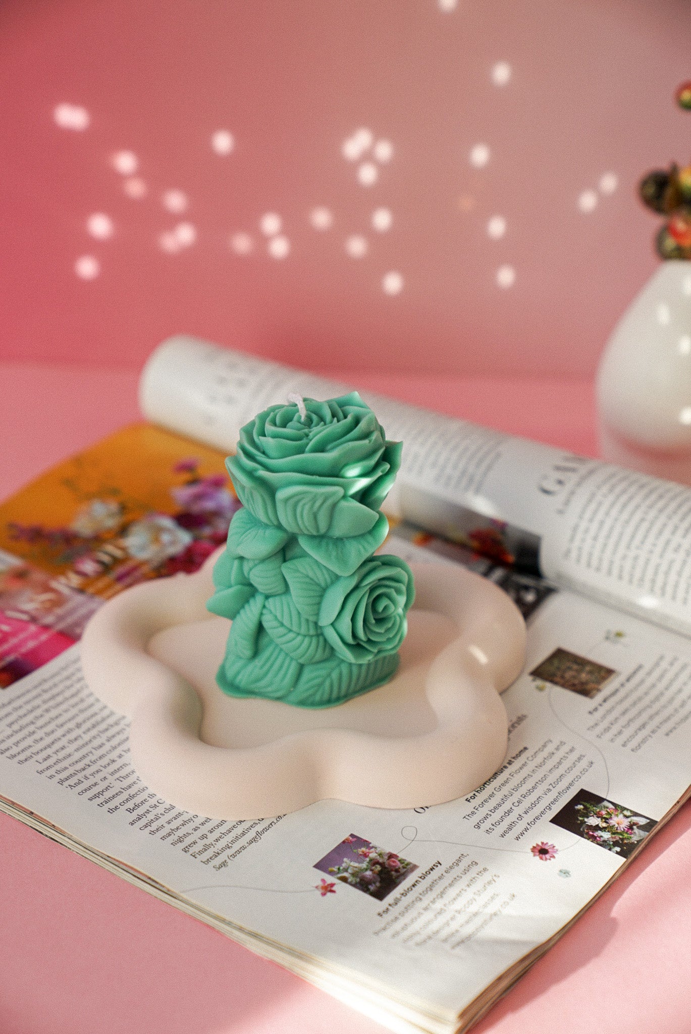 Twin Rose Column Soy Wax Candle