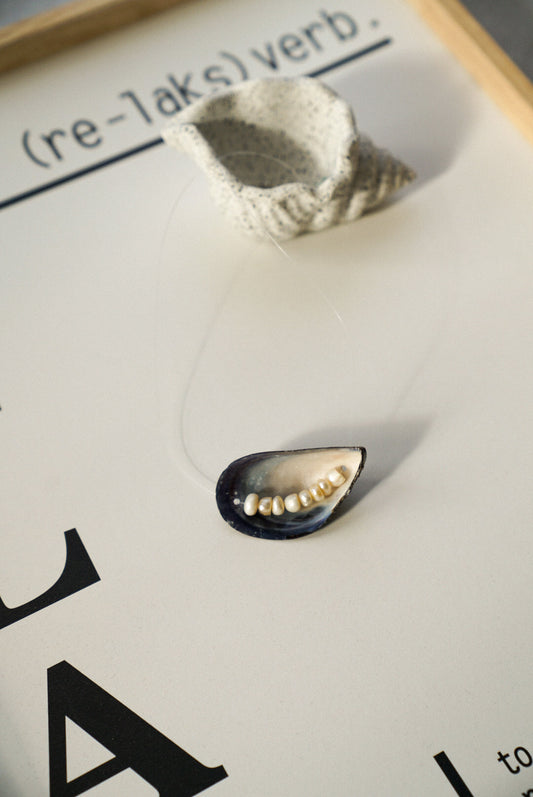 Natural Mussel Shell Necklace On Invisible Thread One Of A Kind