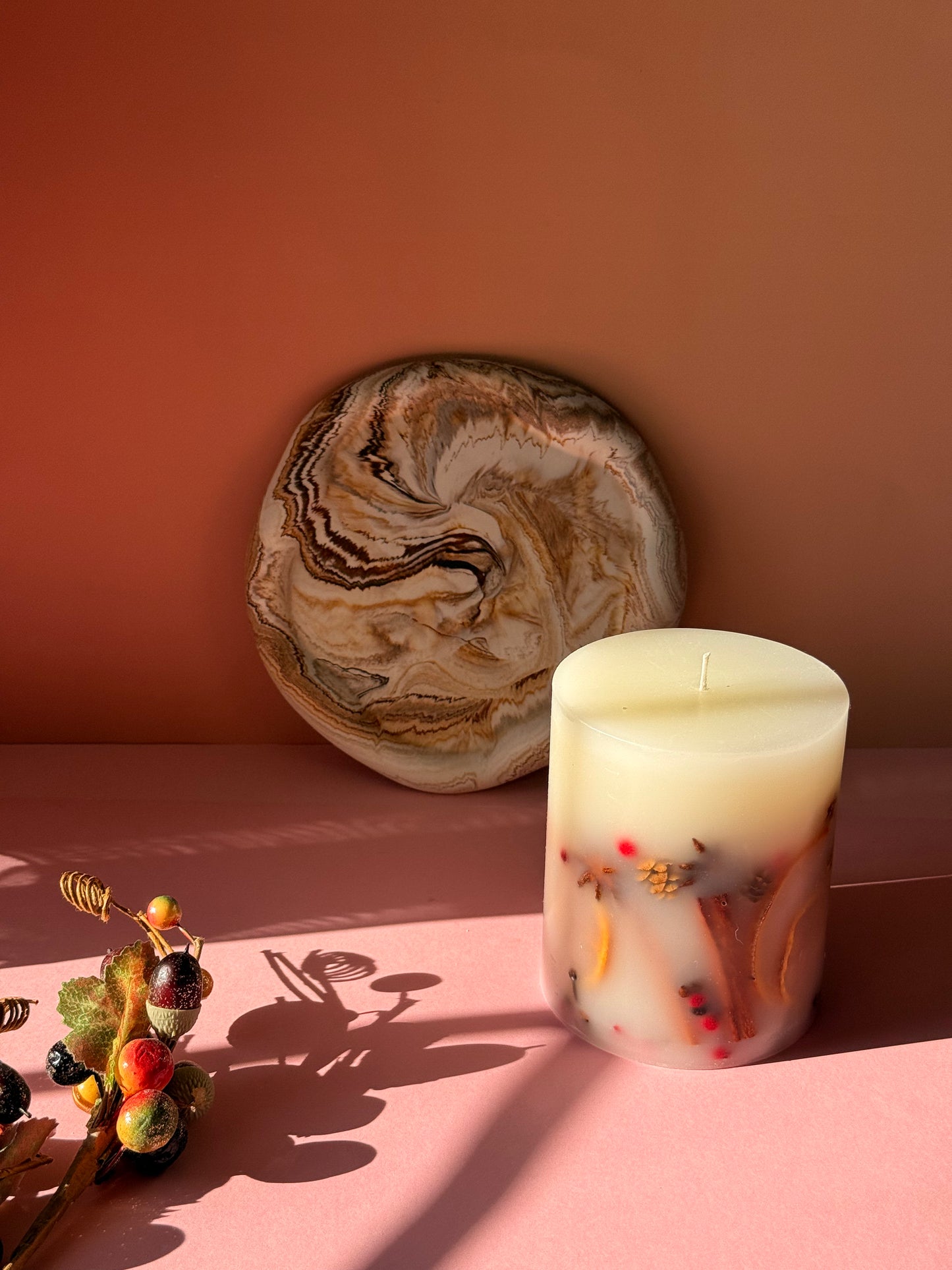 Luxury Handmade Winter Botanical Christmas Pillar Candle – Single Wick