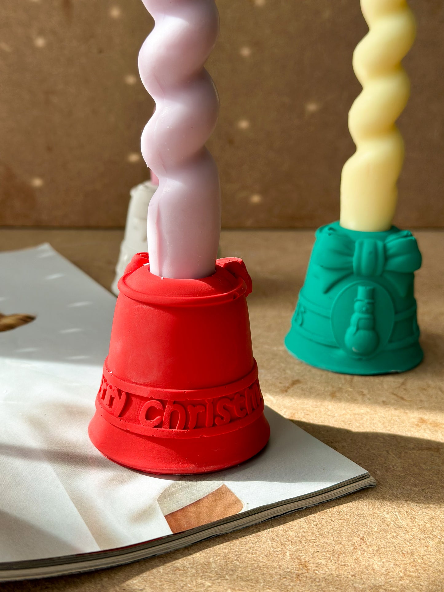 Christmas Candle Holders With written Merry Christmas