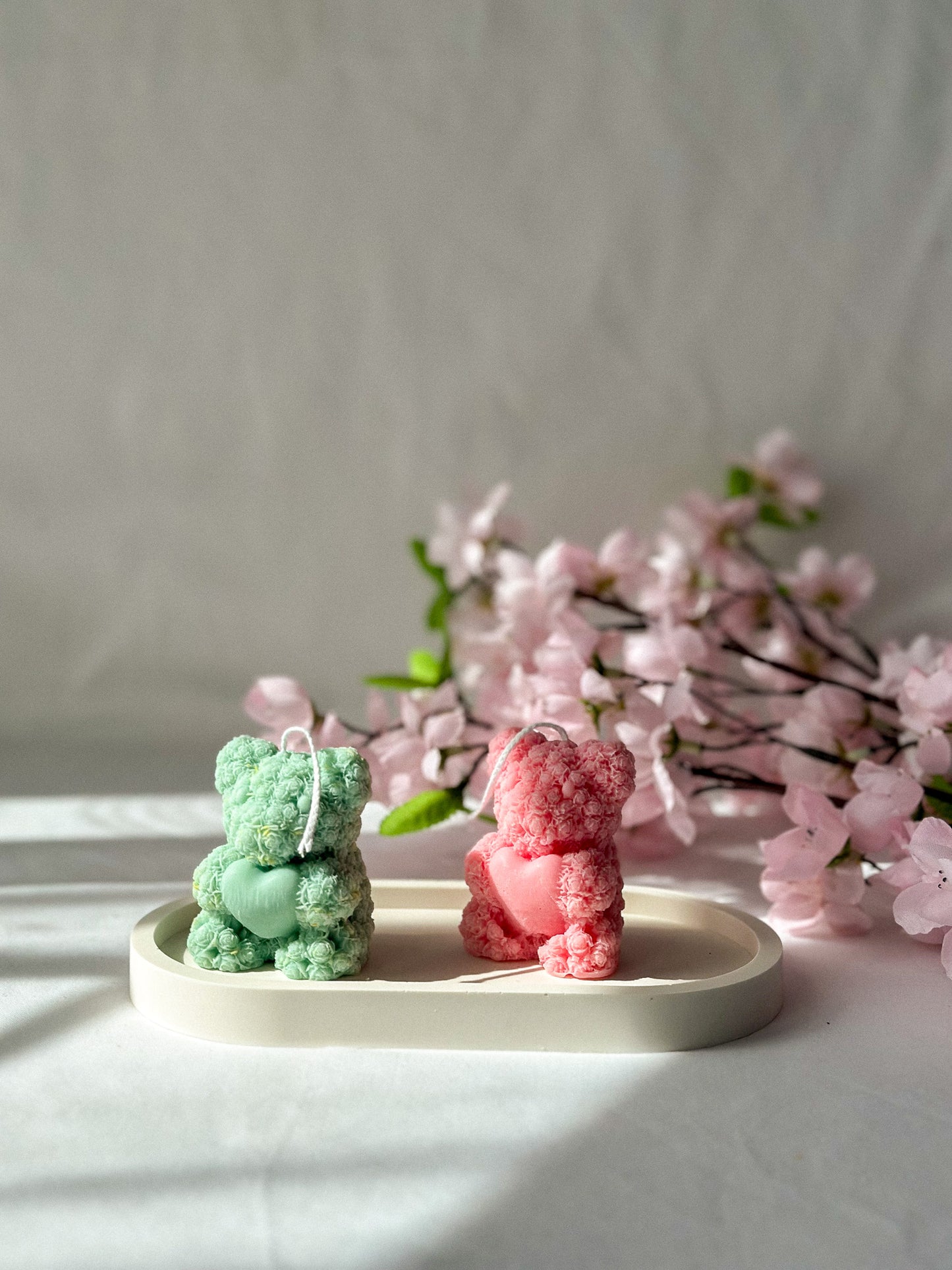 Mini Teddy Bear Holding Heart Candle