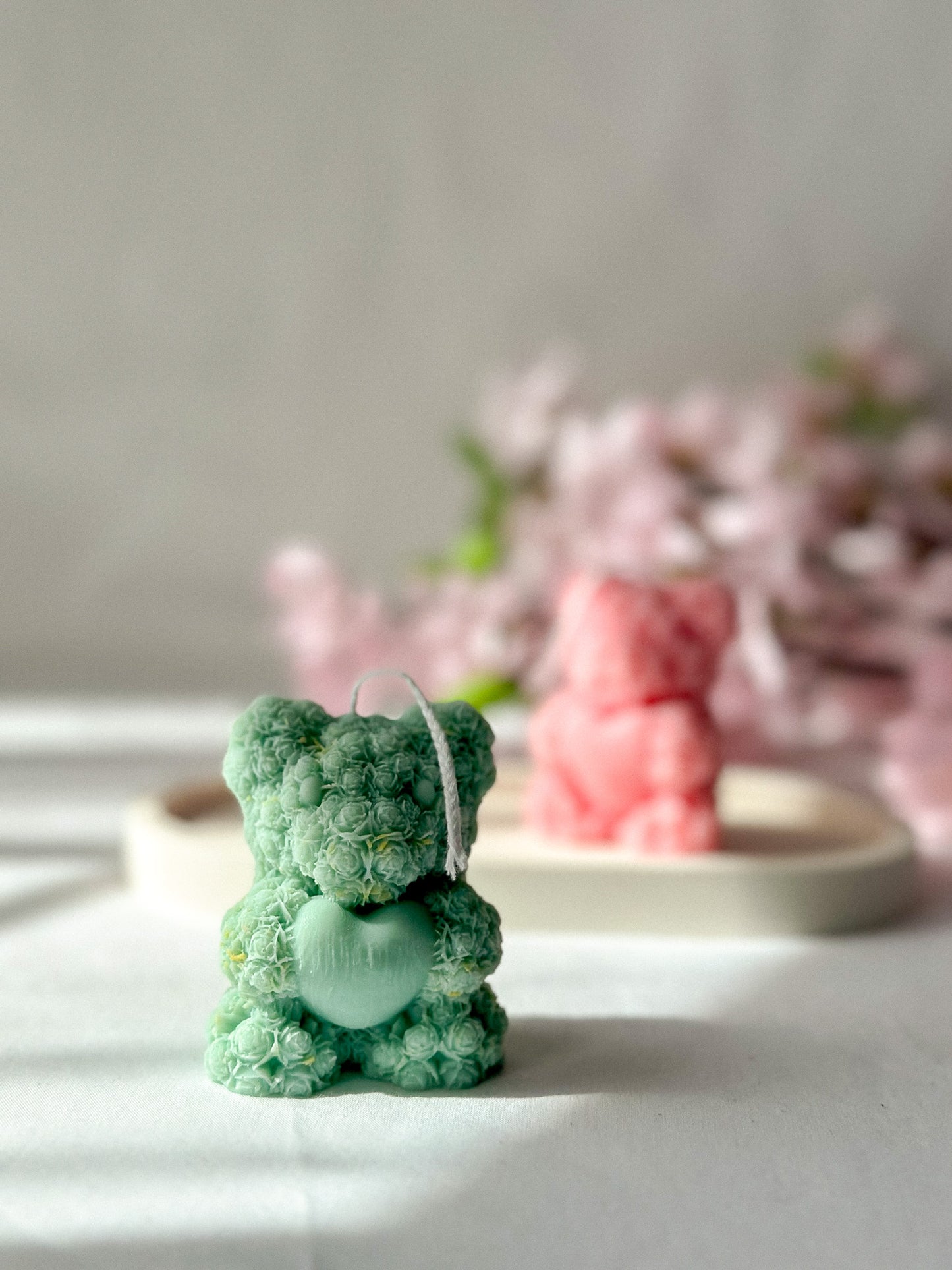 Mini Teddy Bear Holding Heart Candle