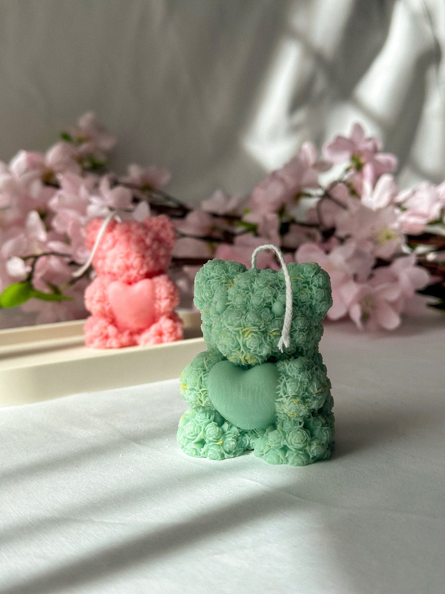 Mini Teddy Bear Holding Heart Candle