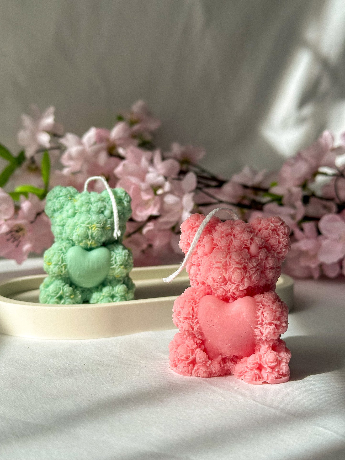 Mini Teddy Bear Holding Heart Candle