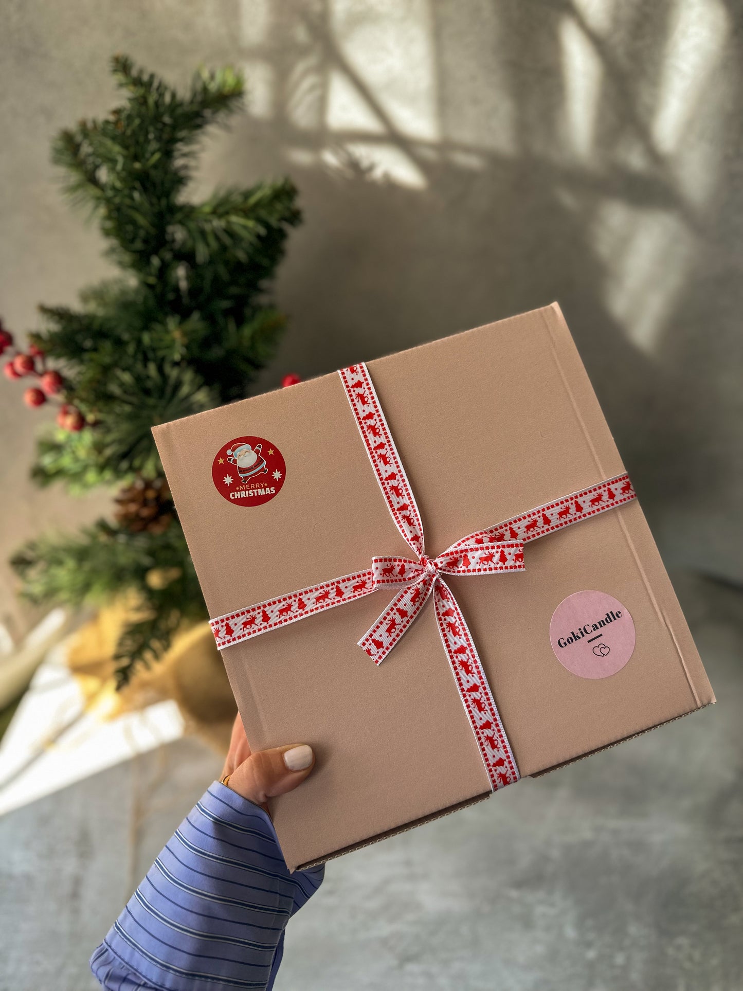 Holding pink gift box