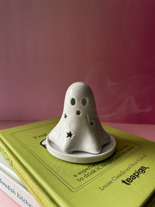 Ceramic Halloween Ghost Tealight and Incense Cone Holder