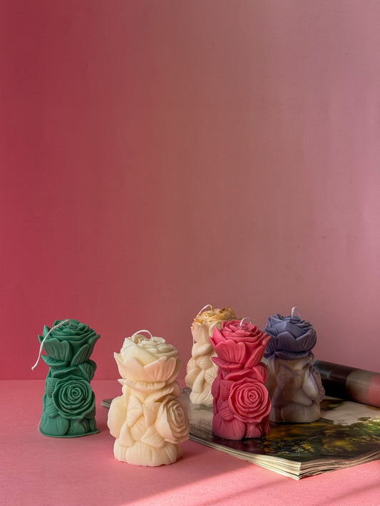 Twin Rose Column Soy Wax Candle