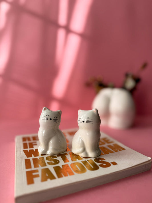 White Cat Shaped Salt and Pepper Shakers
