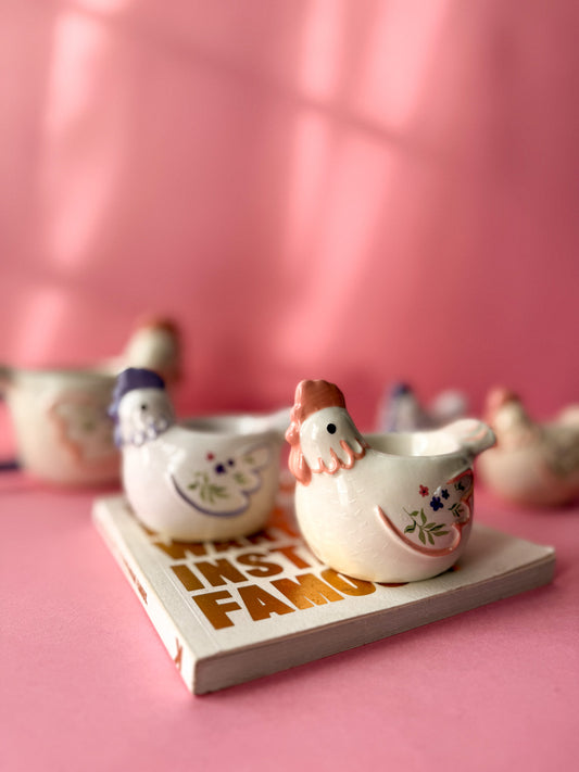 Set of 2 Floral Hen Chicken Shaped Egg Cups